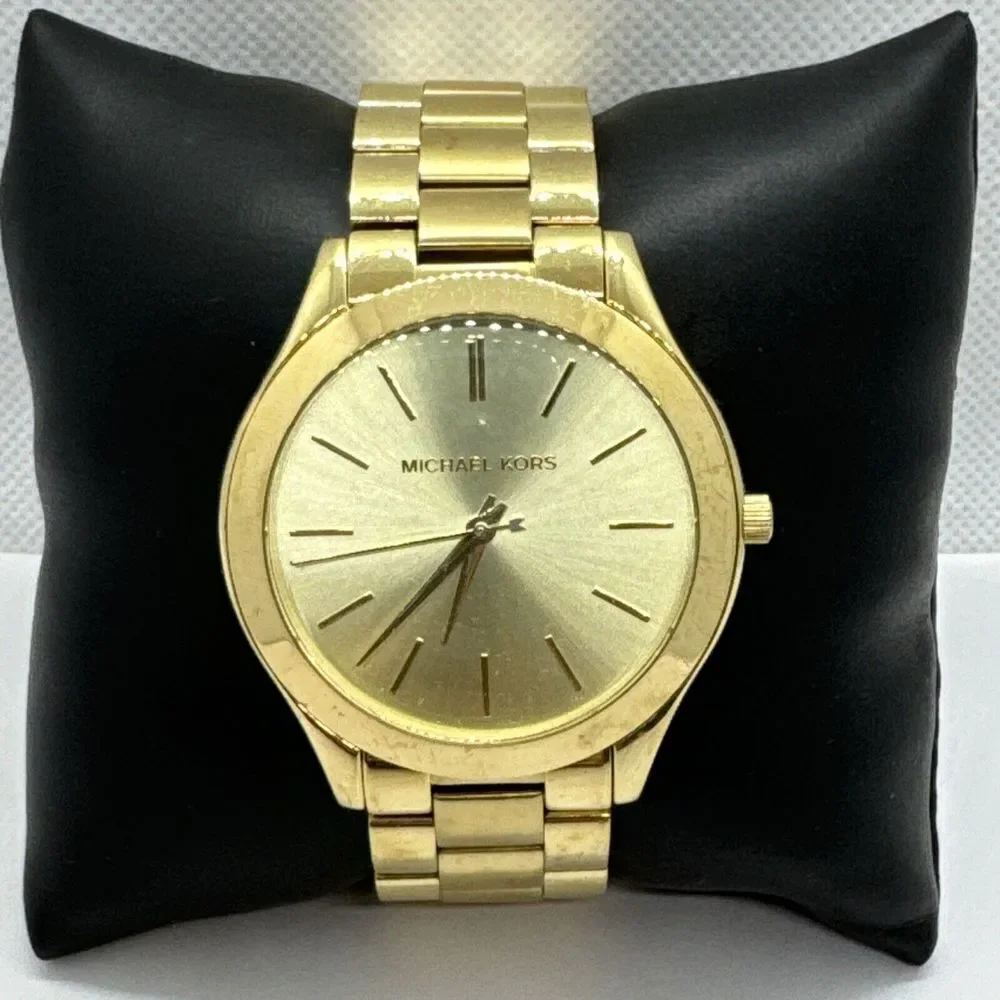 Michael Kors Slim Runway MK3179 Women's Gold Tone Analog Dial Wrist Watch JNA296